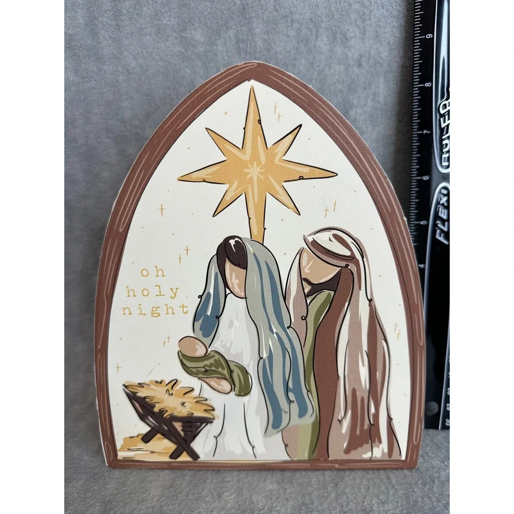 Neutral Nativity Wood Block Glory Haus Kalyn Dunks Oh Holy Night Christmas Decor